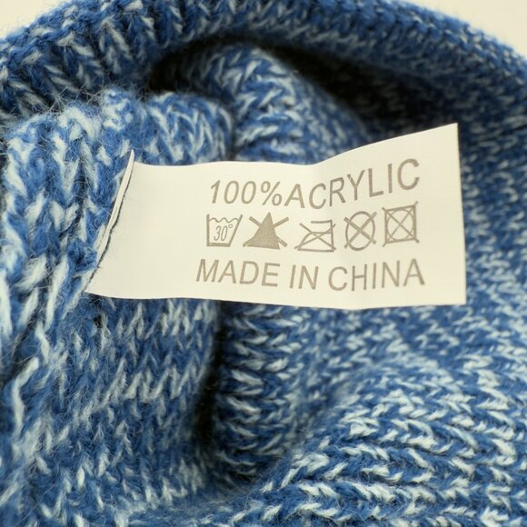 BARBELLA Blue Marled Knit Barbell Logo Beanie Acrylic Cuffed Winter Hat - Picture 6 of 6